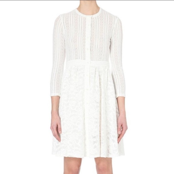 Maje White Roxo Stretch Lace Button Up Shirt Dress - Picture 2 of 10